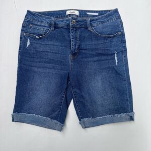 Angel's Women's Stretch Dark Denim Bermuda Shorts Size 12 Distressed